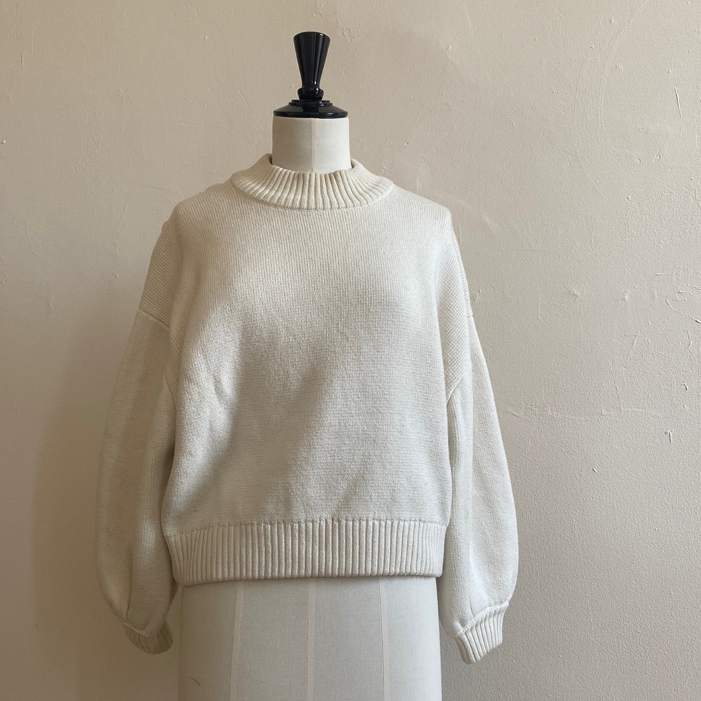 BA&SH Austin white Back button mock Wool/Cotton Pullover